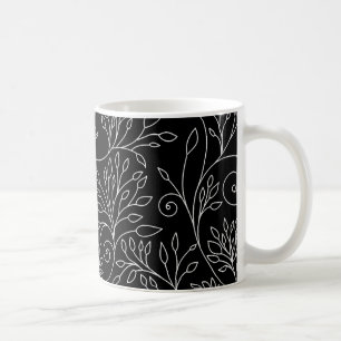 Taza De Café Mug floral blanca y negra