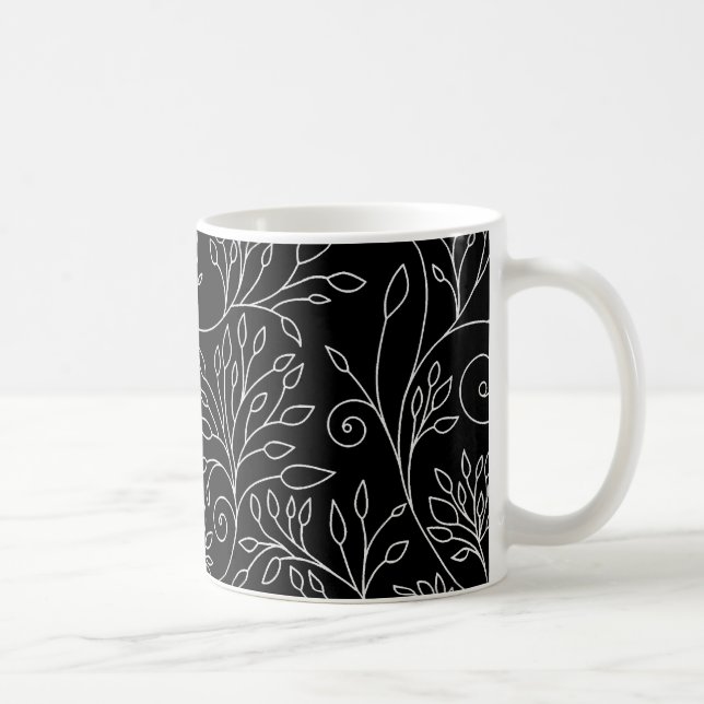 Taza De Café Mug floral blanca y negra (Derecha)