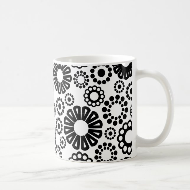 Taza De Café Mug floral blanca y negra (Derecha)