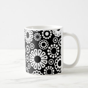 Taza De Café Mug floral blanca y negra