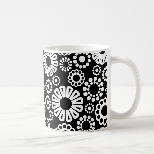 Taza De Café Mug floral blanca y negra (Derecha)