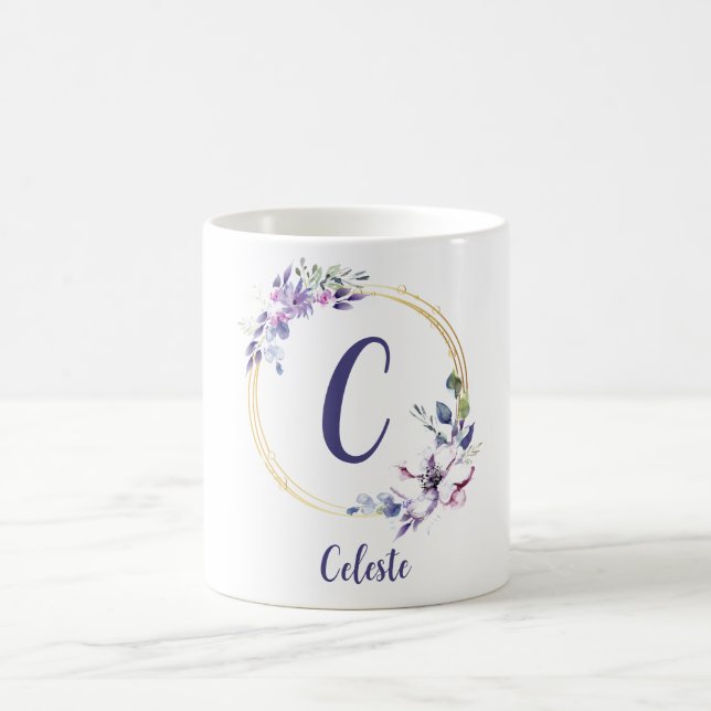 Taza De Café Mug floral de monograma cutáneo (Centro)