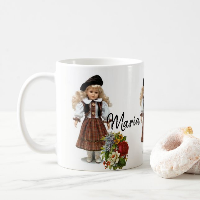 Taza De Café Mug floral de muñeca victoriana (Con donut)