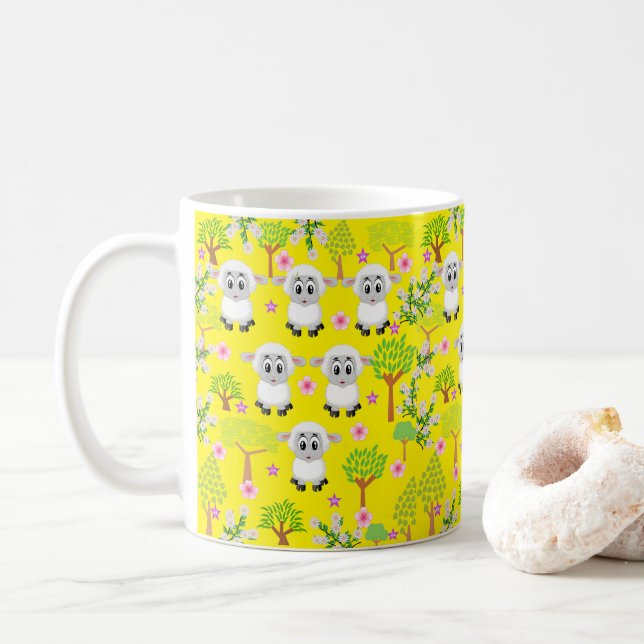 Taza De Café Mug Floral de Oveja Amarilla (Con donut)
