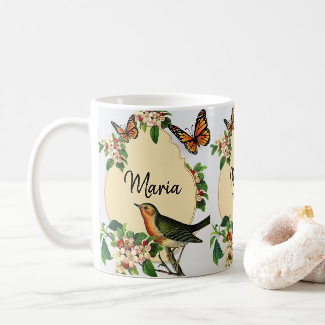 Taza De Café Mug Floral de pájaro victoriano (Con donut)