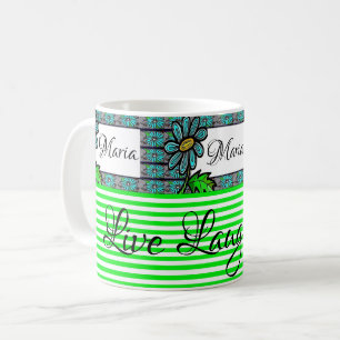 Taza De Café Mug Floral de rayas verdes y blancas