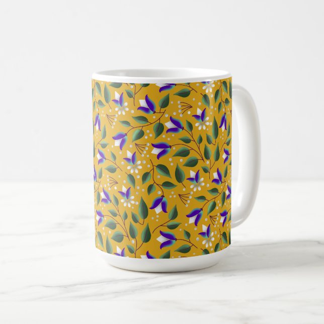 Taza De Café Mug floral en amarillo y púrpura (Anverso derecho)