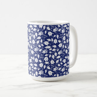 Taza De Café Mug floral en la marina y blanco
