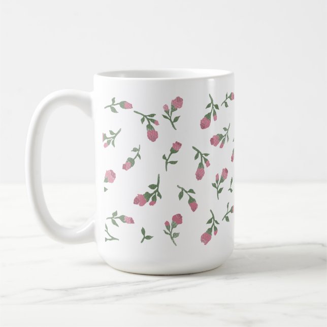 Taza De Café Mug Floral Hand Drawed Rosebud (Izquierda)