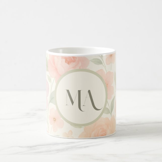 Taza De Café Mug Floral Pastel personalizado con monograma (Centro)