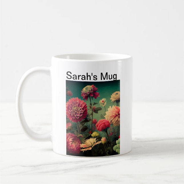 Taza De Café Mug. floral personalizable de nombre (Izquierda)