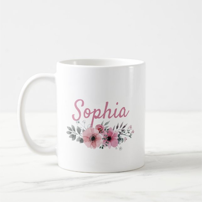 Taza De Café Mug Floral Personalizada Con Nombre (Izquierda)