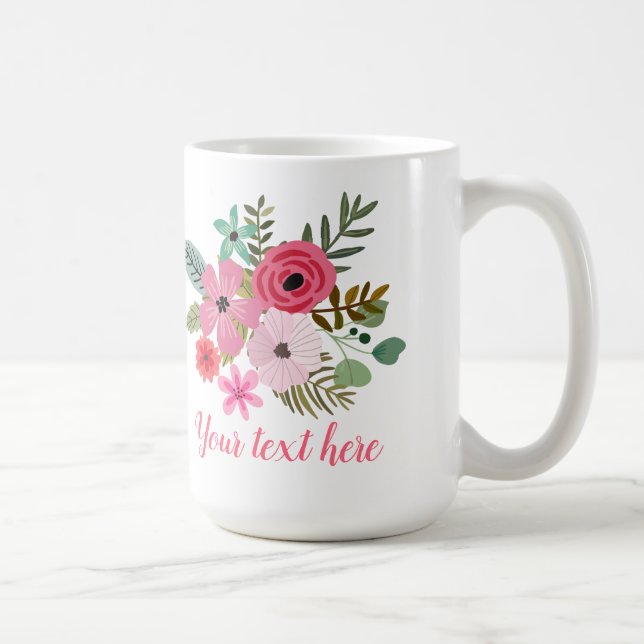 Taza De Café Mug floral personalizada Idea de regalo de flor (Derecha)