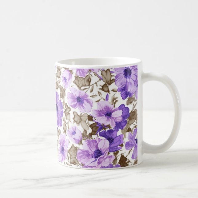 Taza De Café Mug. flores moradas especiales (Derecha)