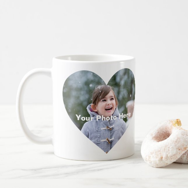 Taza De Café Mug fotográfica personalizada con forma de corazón (Con donut)
