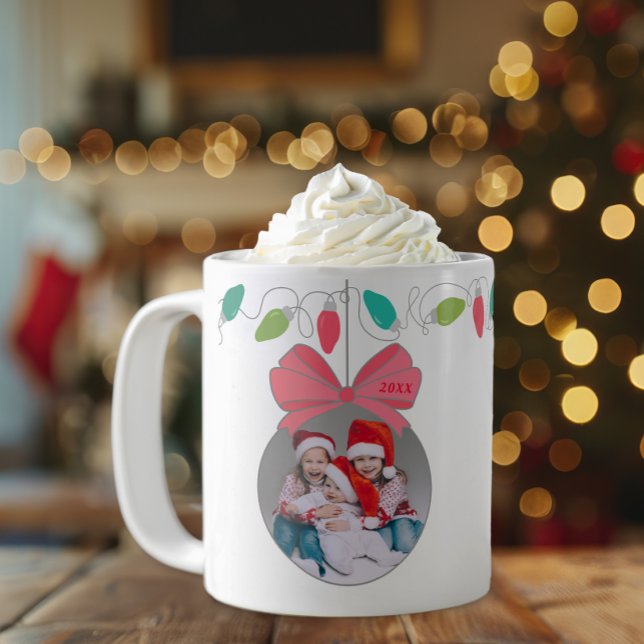 Taza De Café Mug fotográfico personalizado de ornamento navideñ (Family Photo Christmas Mug Keepsake)
