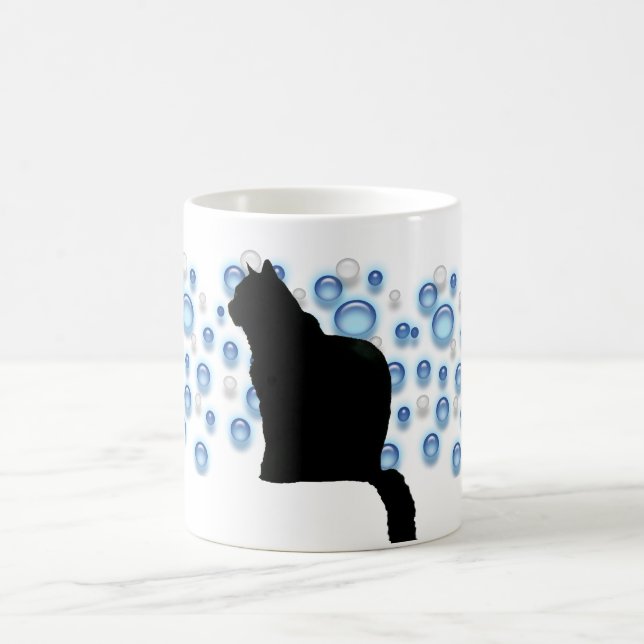 Taza De Café Mug - gato negro y burbujas azules (Centro)