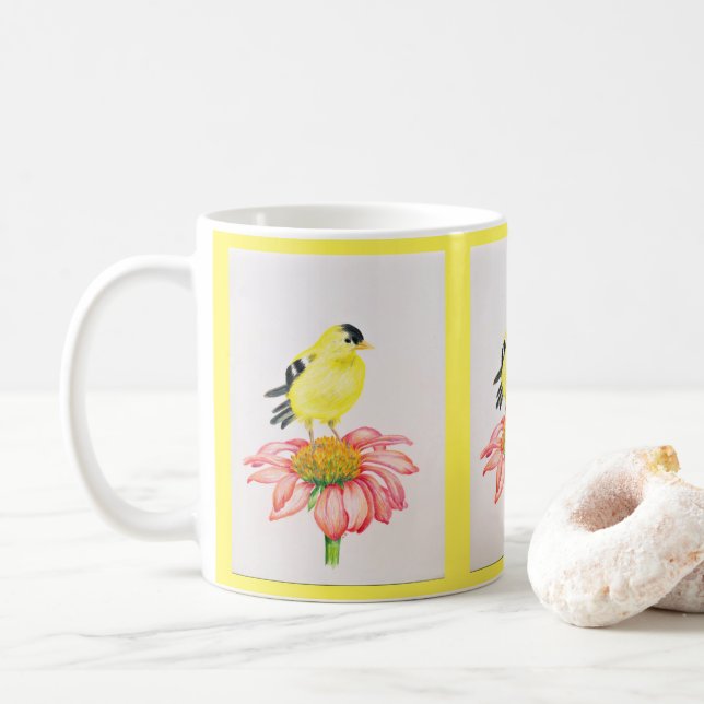 Taza De Café Mug Goldfinch sobre la Coneforra (Con donut)