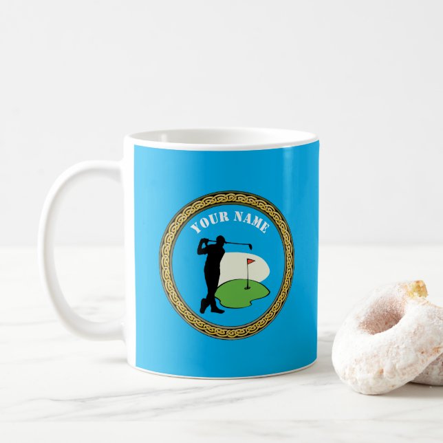 Taza De Café Mug Golf - Añadir nombre - Golfer (Con donut)