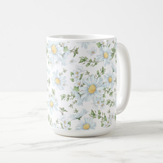 Taza De Café Mug Grande de Daisies Blancos de 15 onzas. (Anverso derecho)