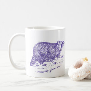 Taza De Café Mug Ilustracion Raccoon Púrpura