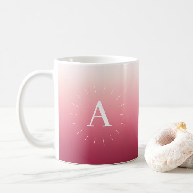 Taza De Café Mug. inicial de degradado rosa (Con donut)