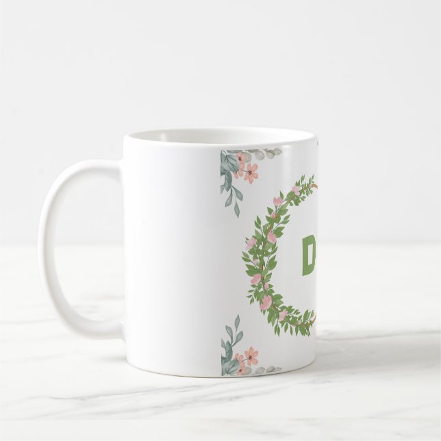 Taza De Café "Mug inicial floral verde y rosa" (Izquierda)