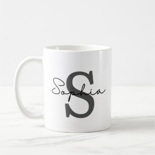 Taza De Café Mug inicial personalizada, inicial sutil y nombre