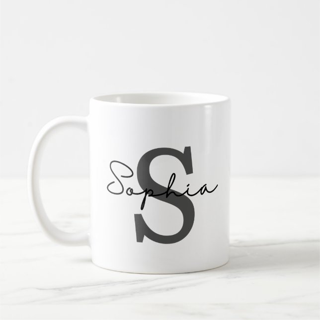 Taza De Café Mug inicial personalizada, inicial sutil y nombre (Izquierda)