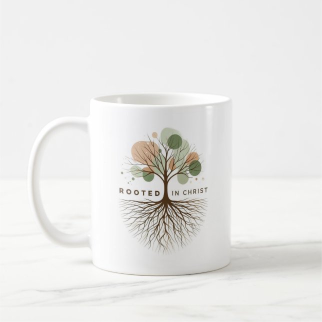 Taza De Café Mug inspiradora "arraigada en Cristo" (Izquierda)