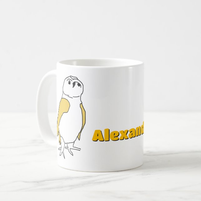 Taza De Café Mug - Lechuzas con alas amarillas y nombre (Anverso izquierdo)
