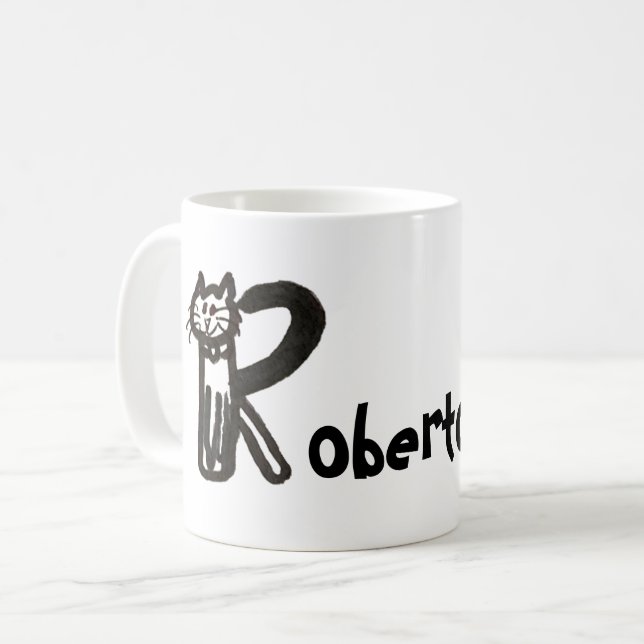 Taza De Café Mug - Letra de gato R con nombre (Anverso izquierdo)