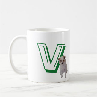 Taza De Café Mug - Letra V con perro y nombre