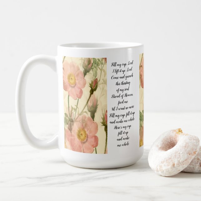 Taza De Café Mug Llena mi copa, Señor, lo levanto, Señor, dicie (Con donut)