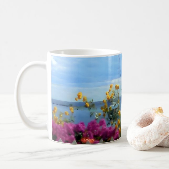 Taza De Café Mug Mackinac Island lighthouse scene  (Con donut)