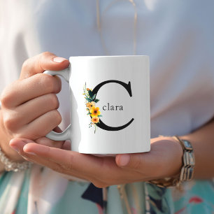 Taza De Café Mug Monograma Floral C con nombre editable
