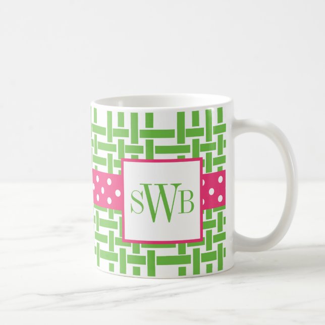 Taza De Café Mug Monogramada de Bambú y Grosgrain (Derecha)