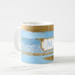 Taza De Café Mug Monogramada Ornate Modern Blue and Gold