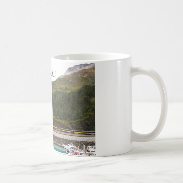 Taza De Café Mug, montañas cubiertas de nieve Alaska, tren (Derecha)