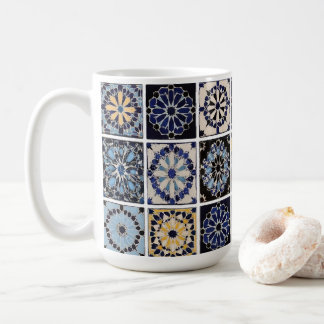 Taza De Café Mug - Moroccan Zellige Mosaic Navy Mustard Tile