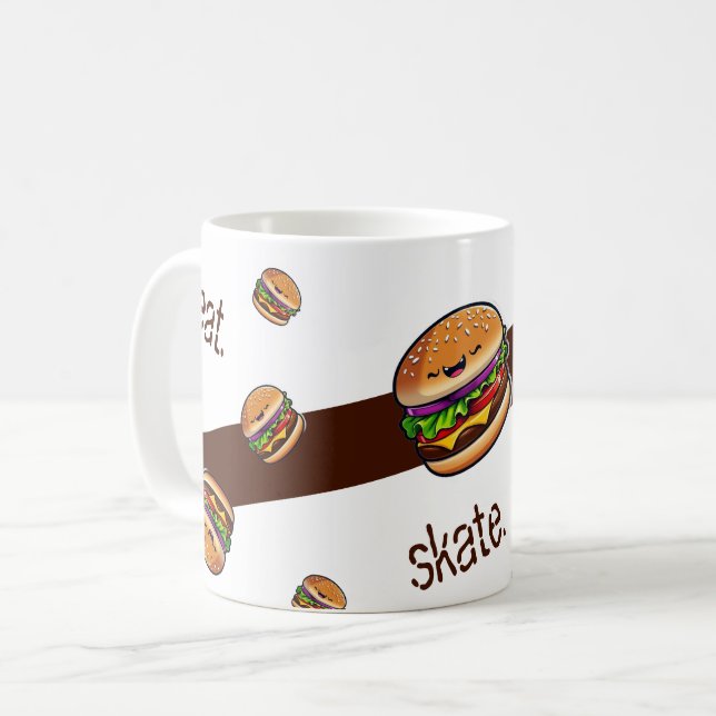 Taza De Café Mug motif burger kawaii "eat skate repeat" (Anverso izquierdo)