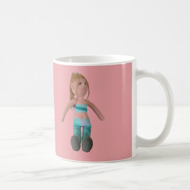 Taza De Café Mug - muñeca Chica sobre fondo rosado (Derecha)