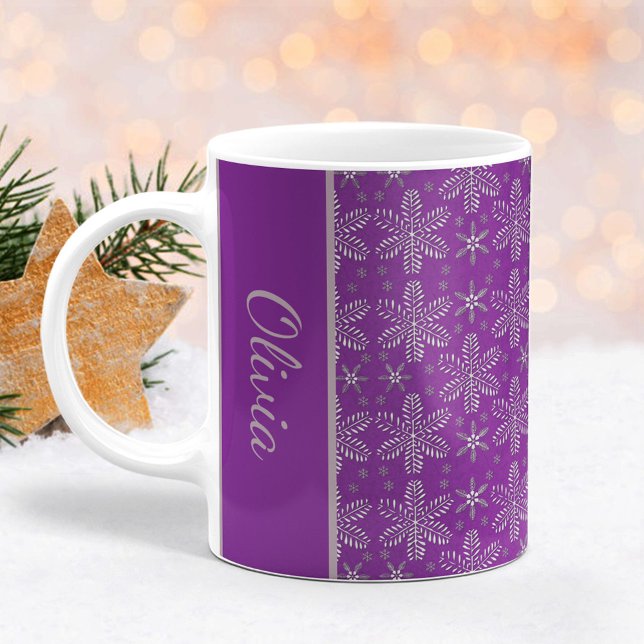Taza De Café Mug: Navidades de copos de nieve morados y platead (Subido por el creador)