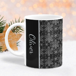 Taza De Café Mug: Navidades de copos de nieve negros y plateado