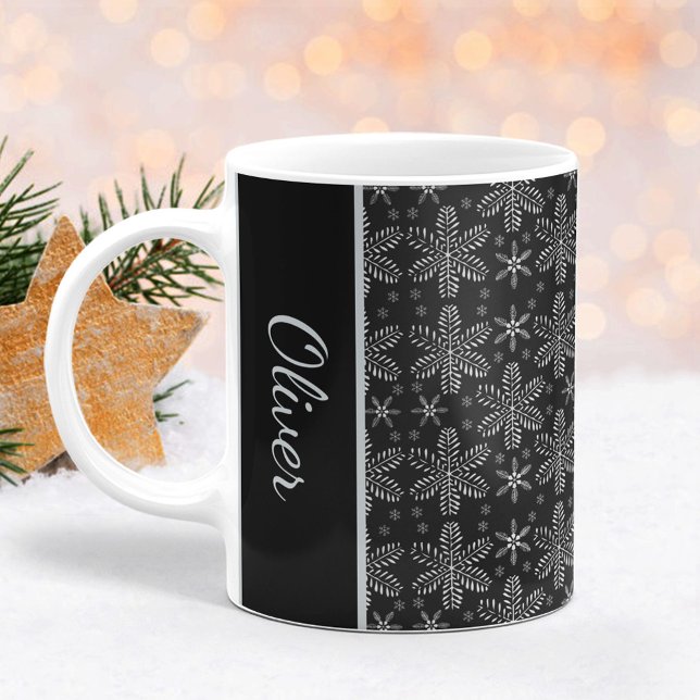 Taza De Café Mug: Navidades de copos de nieve negros y plateado (Subido por el creador)