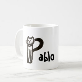 Taza De Café Mug - Nombre con letra inicial del gato P