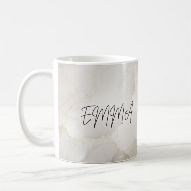 Taza De Café Mug. nombre de mármol personalizado (Izquierda)