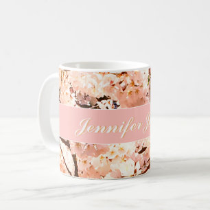 Taza De Café Mug. nombre floral rosa personalizado