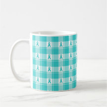 Mug Ovarian Cancer Awareness Plaid, Teal Ribbon