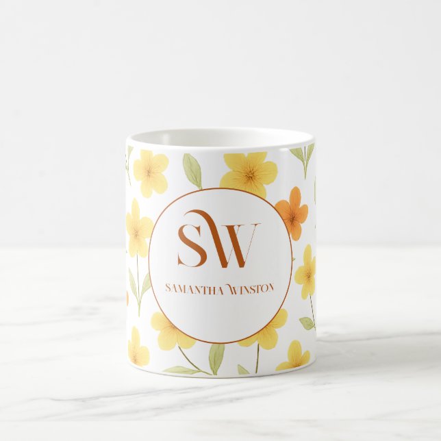Taza De Café Mug personalizada con Naranja y flores amarillas (Centro)
